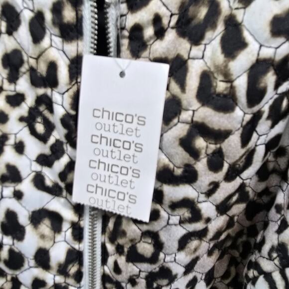 Chicos Jacket Womens Small 0 Brown Leopard Zip Quilted Bomber Puffer Cheetah - Picture 5 of 13